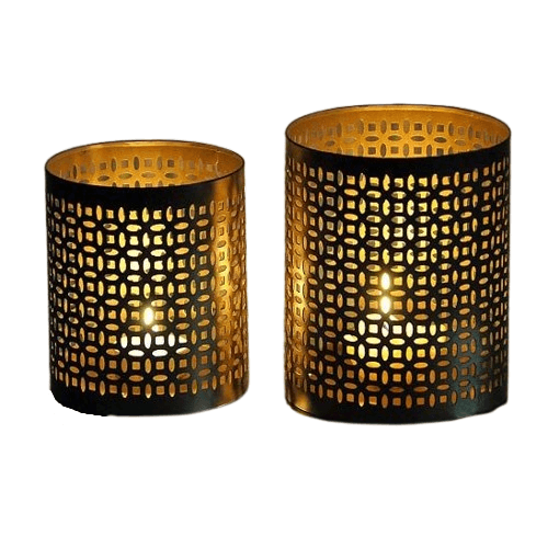 IRON CANDLE VOTIVE SET OF 2 (BLACK & GOLD)